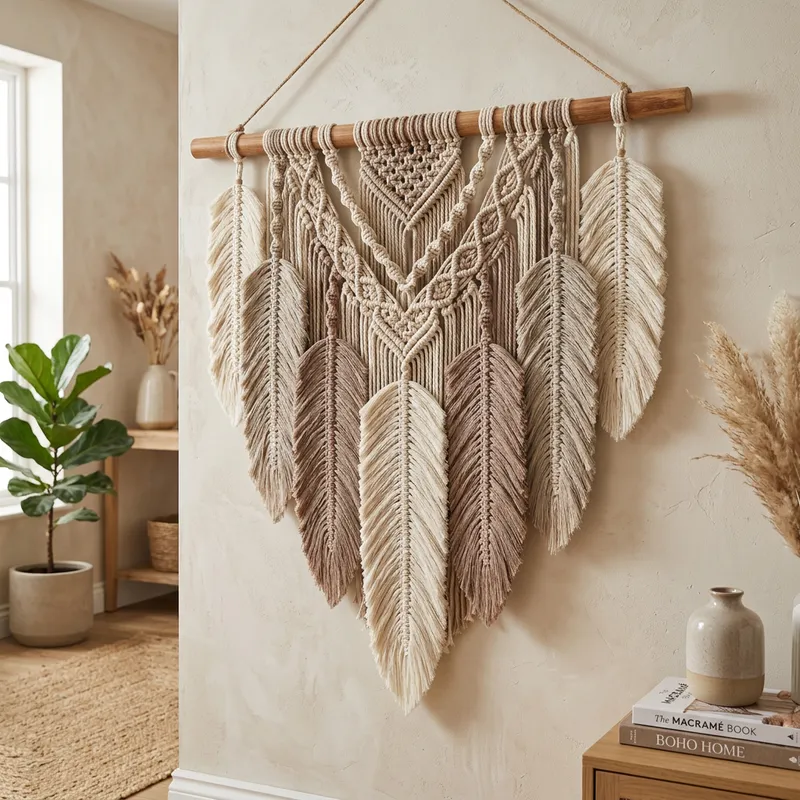 Feather Macramé Wall Hanging 1m x 74cm | Intricate Knotting