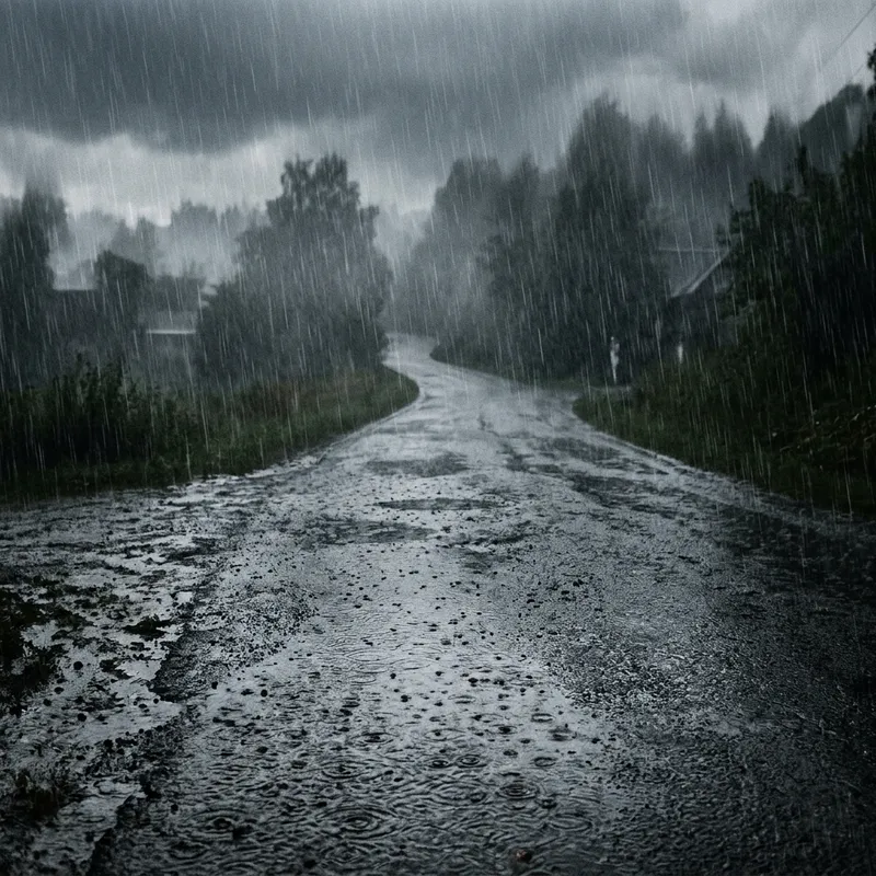 Moody Rainfall: From Sky to Road Scene