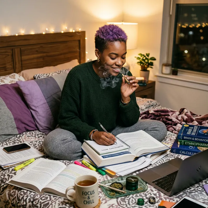 Studying in Style: Black Woman with Purple Pixie Cut