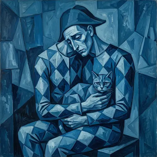 Harlequin Art in Blue: Cubist Influence from the 20th Century