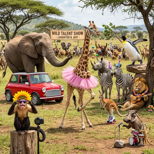 Wild Nature Playful Scenes: Elephant, Monkey, Giraffe, Penguin & More