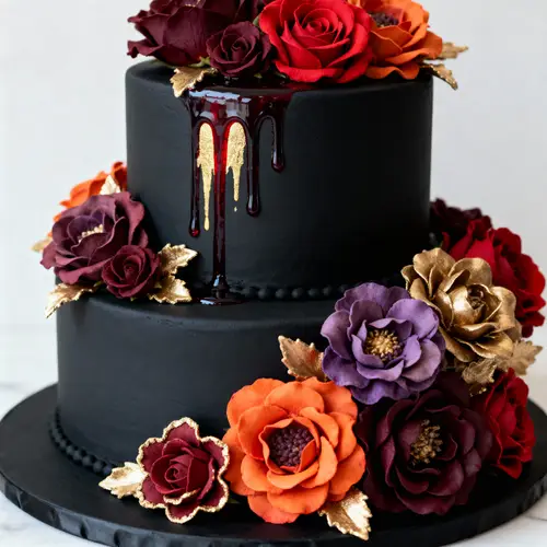 Elegant Black Fondant Wedding Cake Design