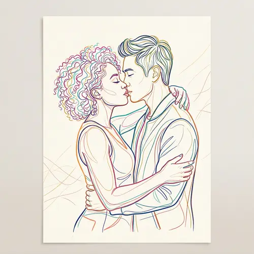 Minimalist Line Art Kiss | Elegant Stroke & Colorful Design