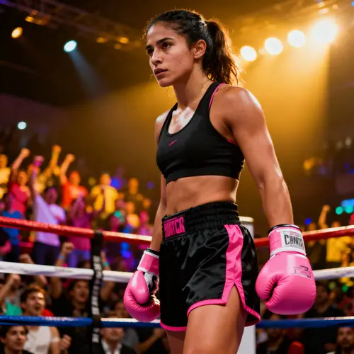Fearless Hispanic Female Boxer in Action
