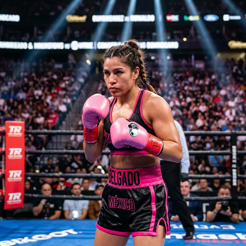 Fearless Hispanic Female Boxer in Action