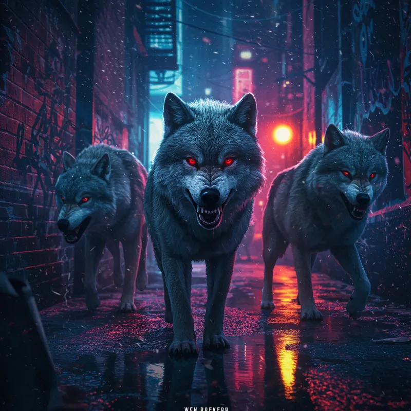 Wild Rap Album Cover with Aggressive Wolves