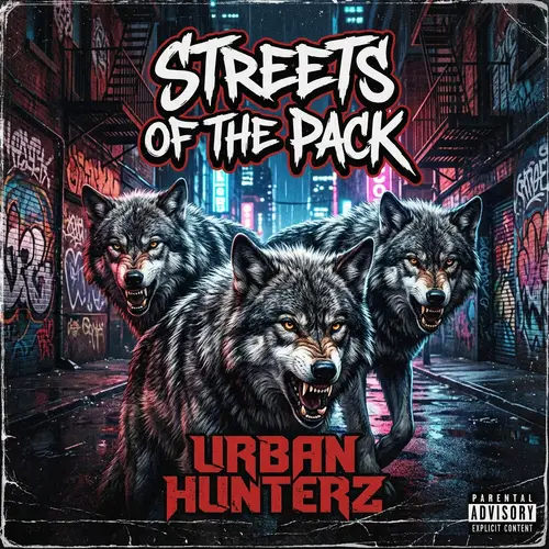 Wild Rap Album Cover with Aggressive Wolves