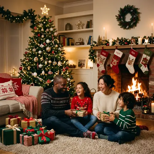 Cozy Festive Christmas Scene with a Multicultural Family