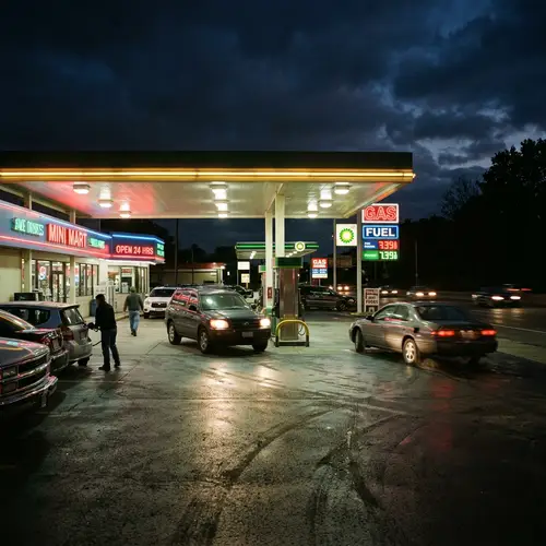 Vibrant Neon Gas Station at Night
