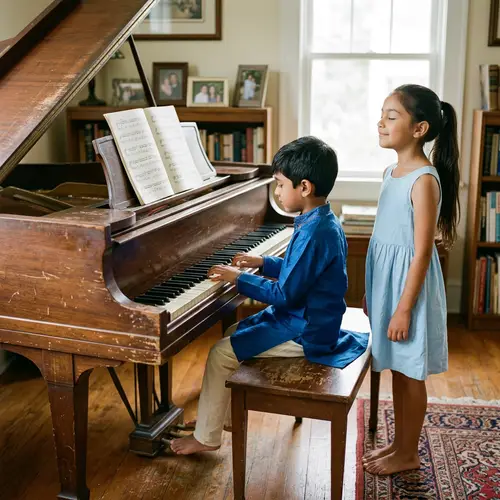 Enchanting Music Performance by South Asian Boy at Vintage Piano