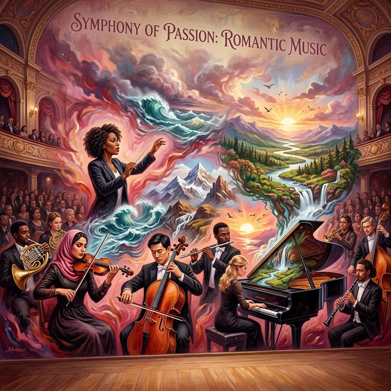 Romantic Music Interpretation Mural Featuring Diverse Musicians
