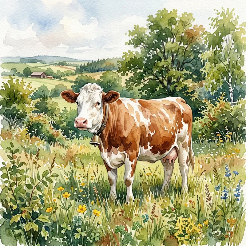 Watercolor Simmental Cow Artwork