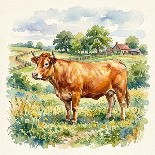 Watercolor Limousin Cow Illustration