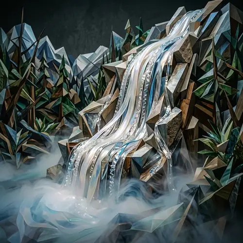 Abstract Waterfall Art: Cubist Pearlescent Cascade