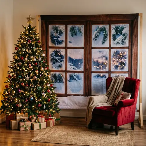 Festive Photo Zone with Chair & Christmas Tree