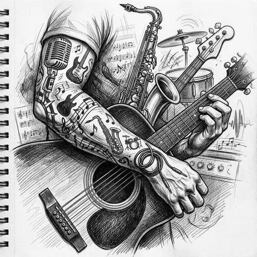 Dynamic Musical Instruments Pencil Sketch