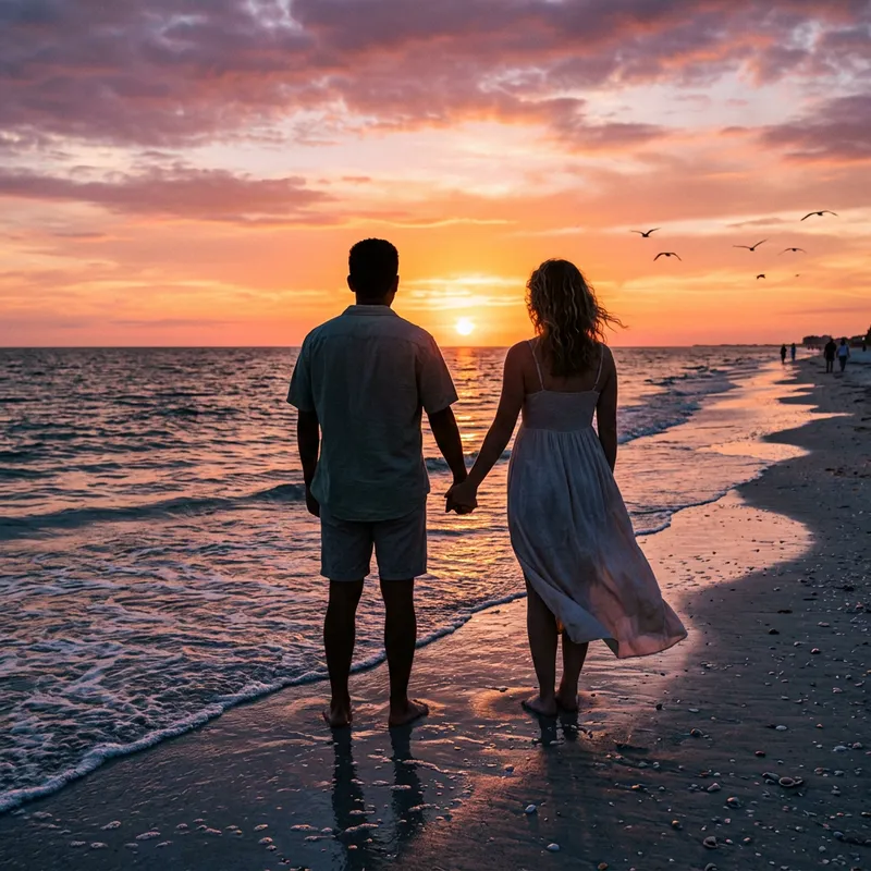 Couple Watching Sunset at the Beach Couple Watching Sunset at the Beach