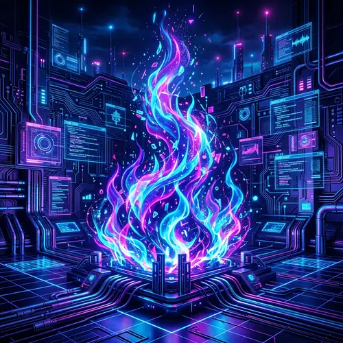 Hi-Tech Background with Neon Flames