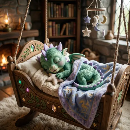 Cute Newborn Spike Dragon Sleeping in Cradle | My Little Pony