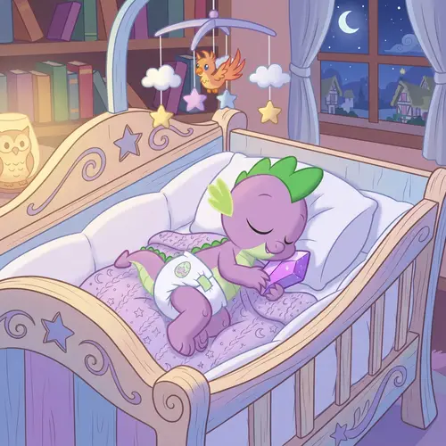 Newborn Spike Dragon | Cartoon Character Sleeping in Crib