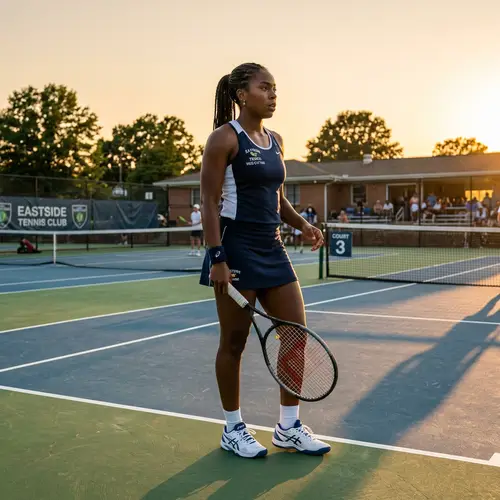 Determined Black Female Tennis Vice-Captain on Court