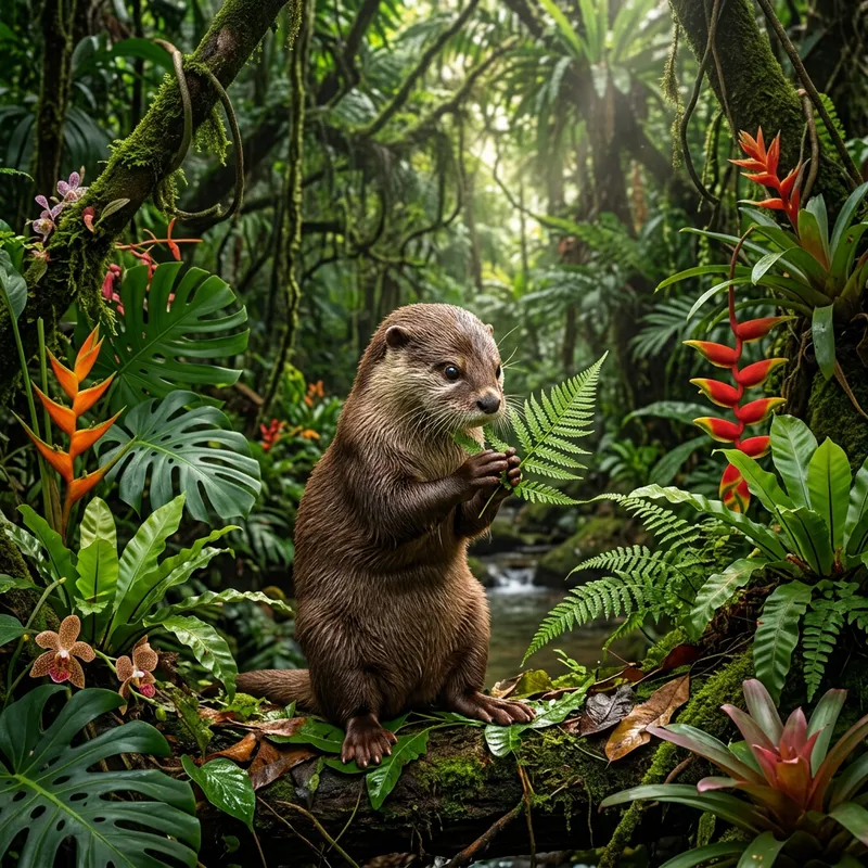 Adventurous Otter in a Lush Jungle