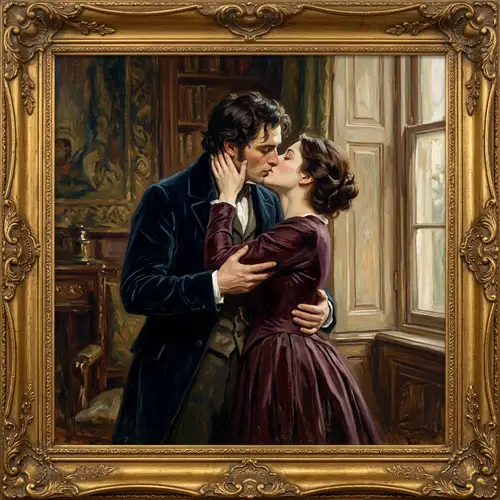 Passionate Kiss Between Two Figures in Art