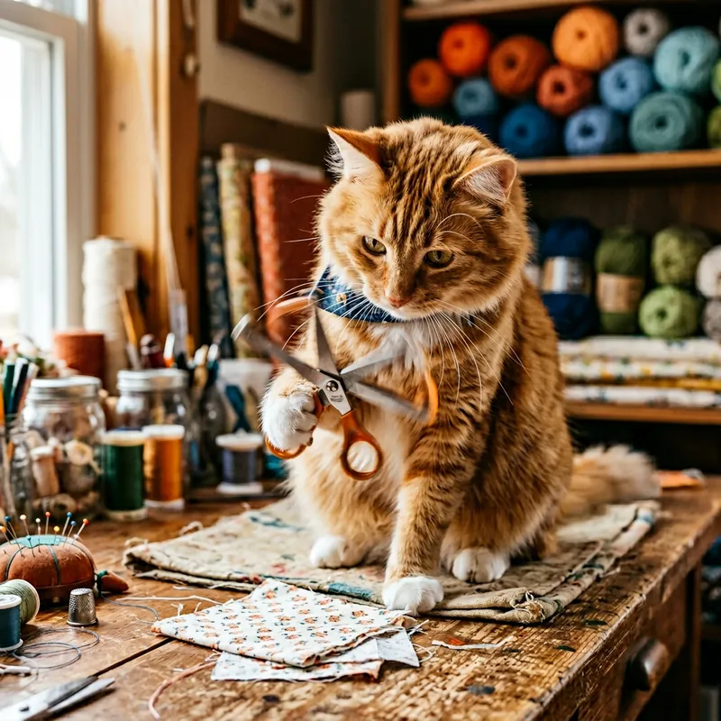 Cat with a Rotating Pair of Scissors