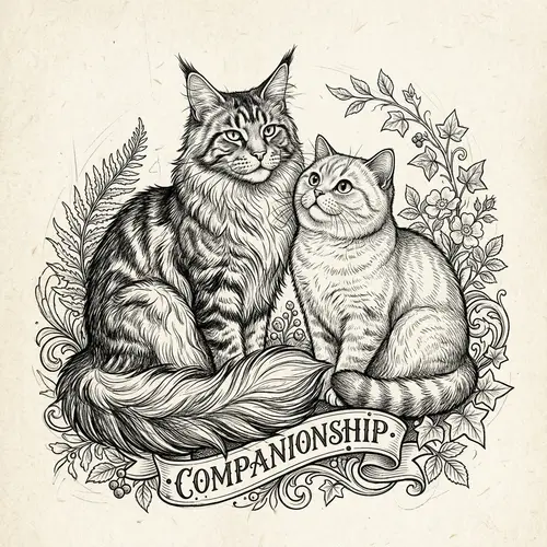 Detailed Tattoo Design of Maine Coon and Scottish Straight Cats