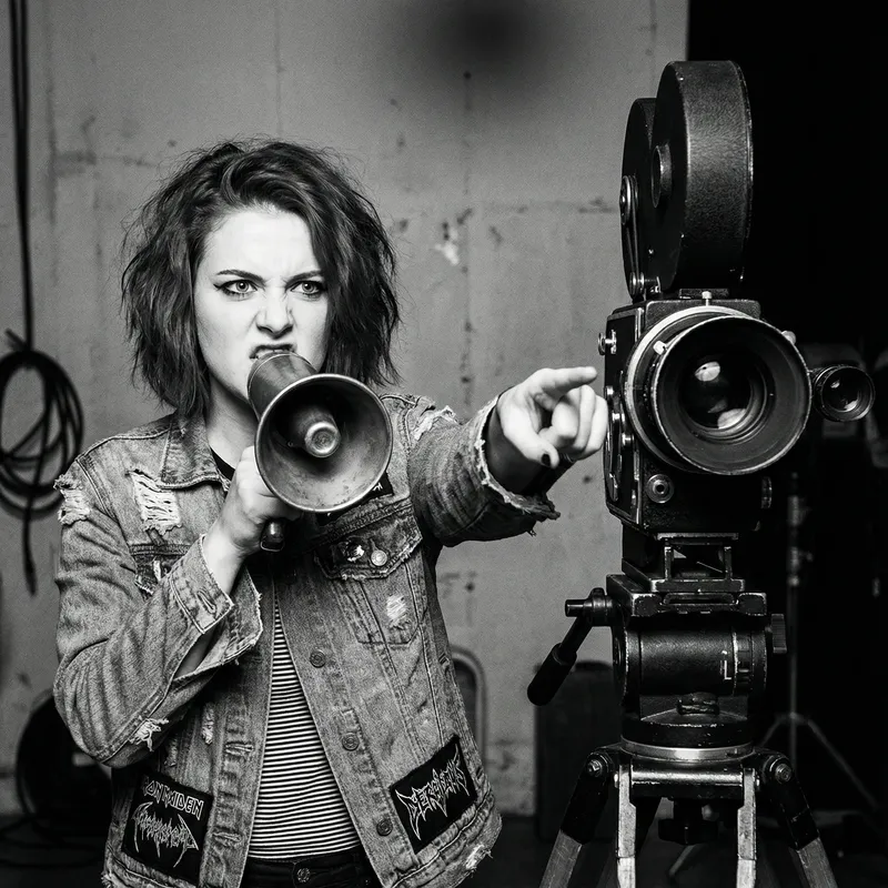Confident Fiery Red-Haired Girl with Megaphone | Punk Rock Style
