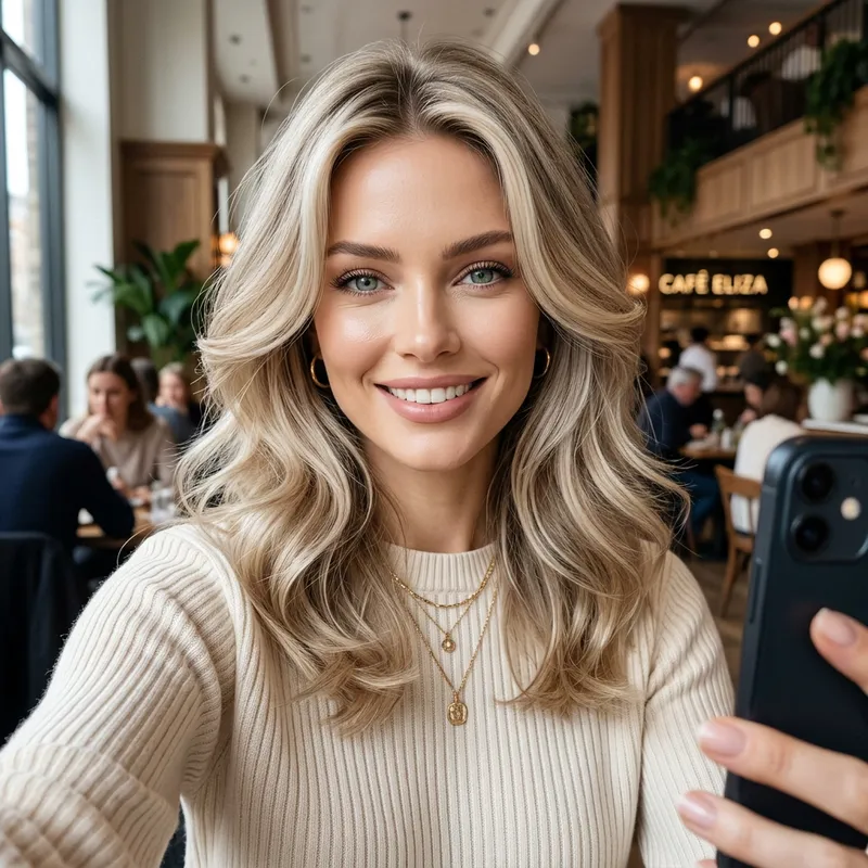 Blond Emily Bloom Model Selfie | Striking Face & Pale Skin