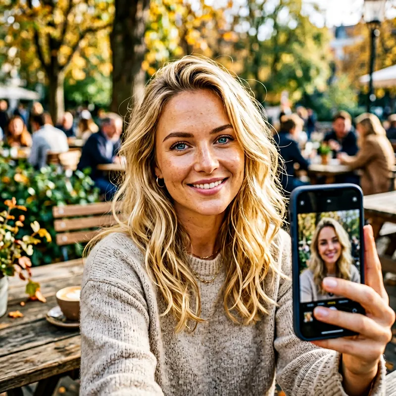 Blond Emily Bloom Selfie | Radiant Blue Eyes & Soft Smile Blond Emily Bloom Selfie | Radiant Blue Eyes & Soft Smile