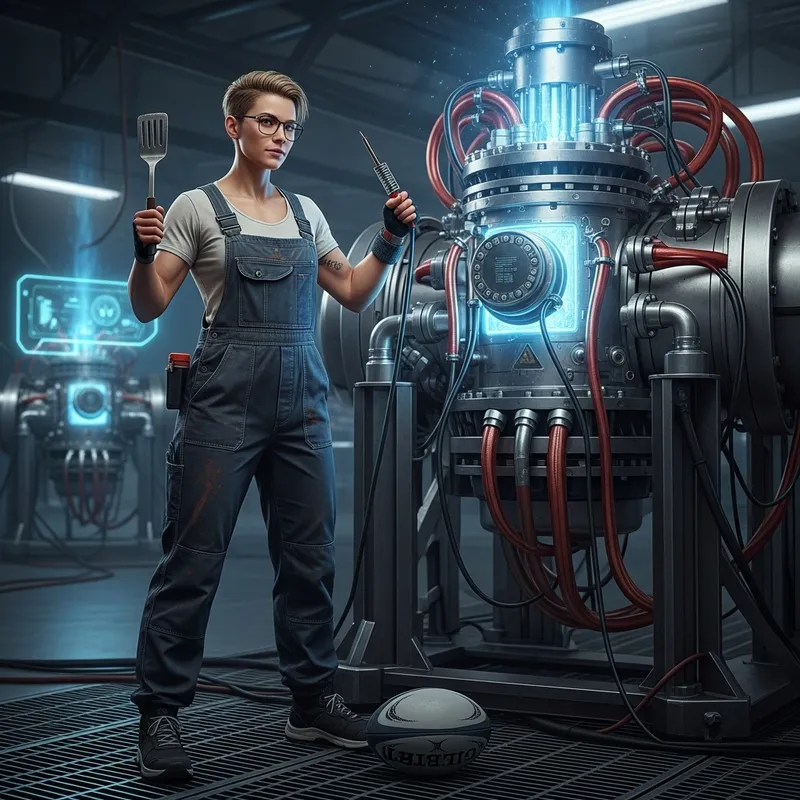 Athletic Girl with Spatula and Soldering Iron