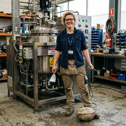 Athletic Girl with Spatula and Soldering Iron