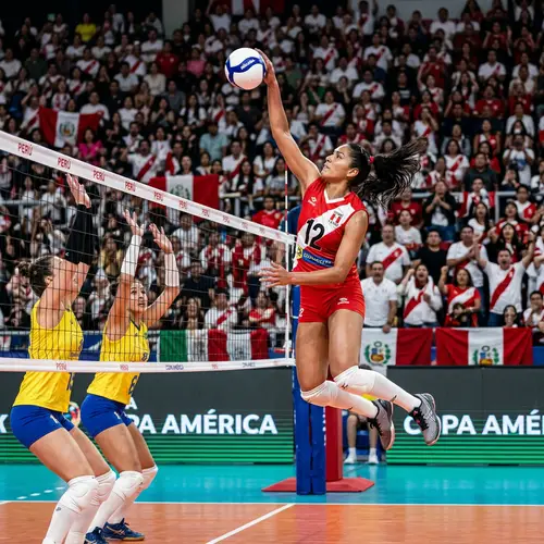 Peruvian Female Volleyball Player Power Spike