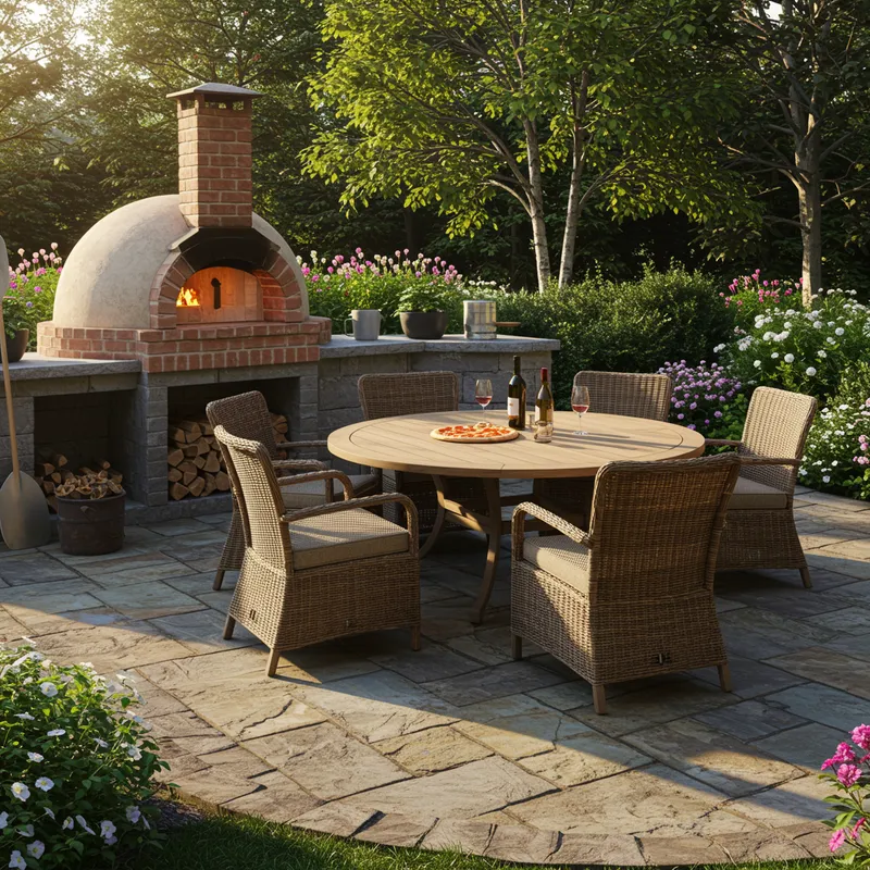 Outdoor Seating Area with Pizza Oven