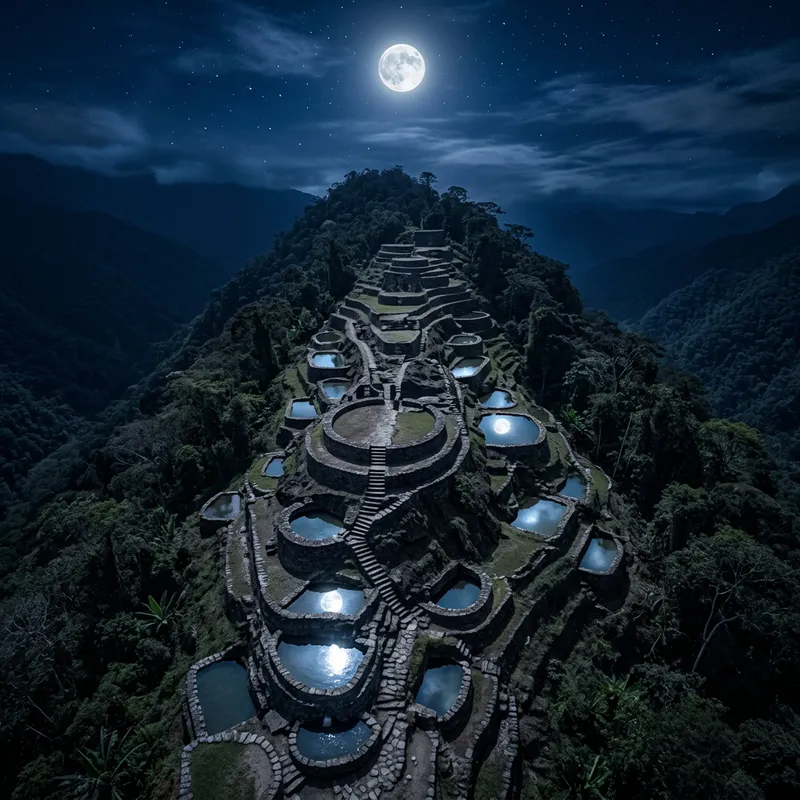 Nighttime Reflections at Teyuna: Photorealistic Image for Obra Curatorial ZHATUKUA 2025