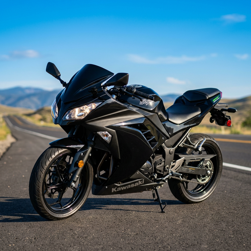 Sleek Kawasaki Ninja 300 Motorcycle on Open Road | AI Art