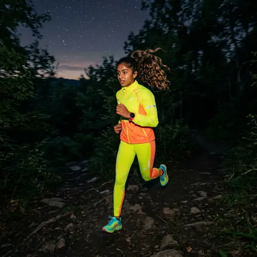 Energetic South Asian Teen Sprinting in Twilight