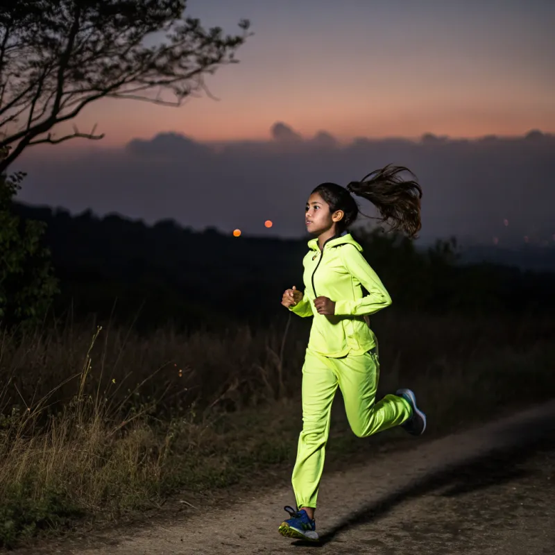 Energetic South Asian Teen Sprinting in Twilight