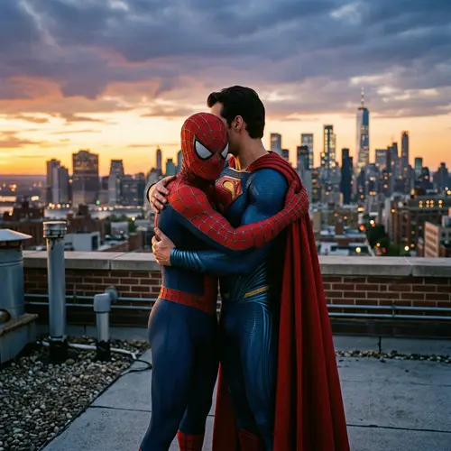 Epic Encounter: Spider-Themed and Cape-Wearing Heroes Embracing