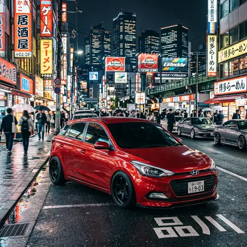 Red Hyundai Elite 120 in JDM Urban Setting