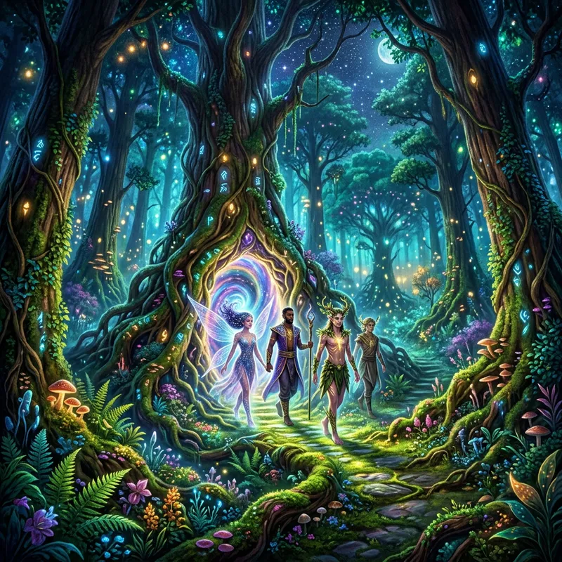 Mystical Forest Portal: Ethereal Beings Emerged | Fantasy Art