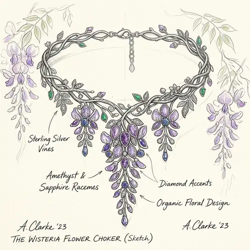 Hand-Drawn Wisteria Flower Choker Jewelry | Unique Design