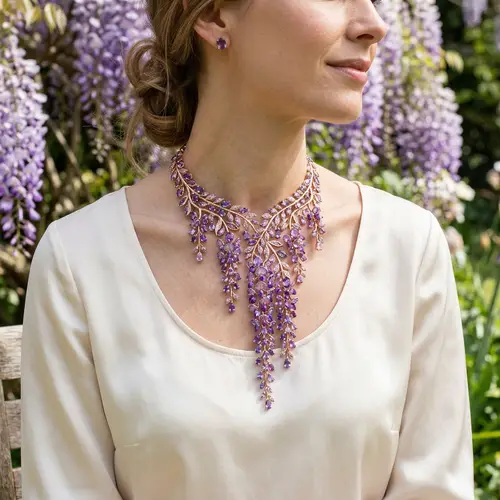 Wisteria Flower Choker Necklace | Metal & Stone Jewelry