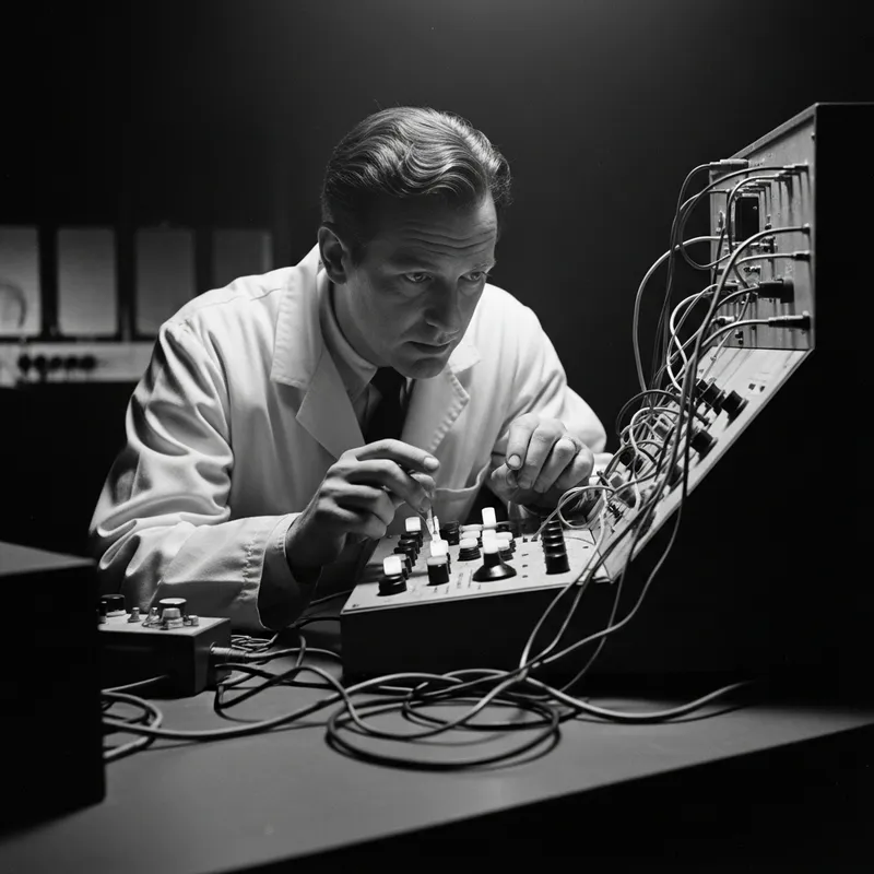 Mysterious 1950s Scientist in Retro Lab