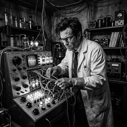 Mysterious 1950s Scientist in Retro Lab