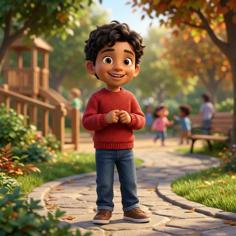 Hispanic Boy Pixar in Red Sweater