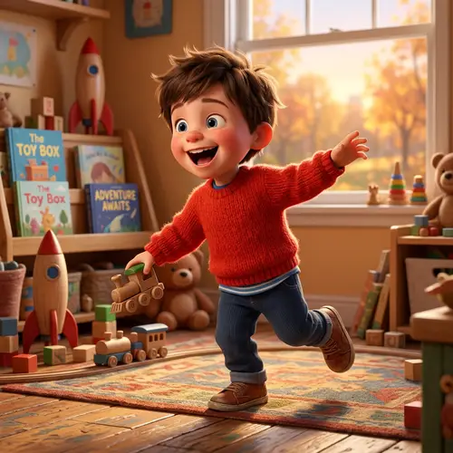 Cheerful Pixar-Style Animation of Boy in Red Sweater