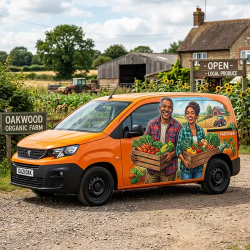 Peugeot Partner Bright Orange Farmer Illustration Image
